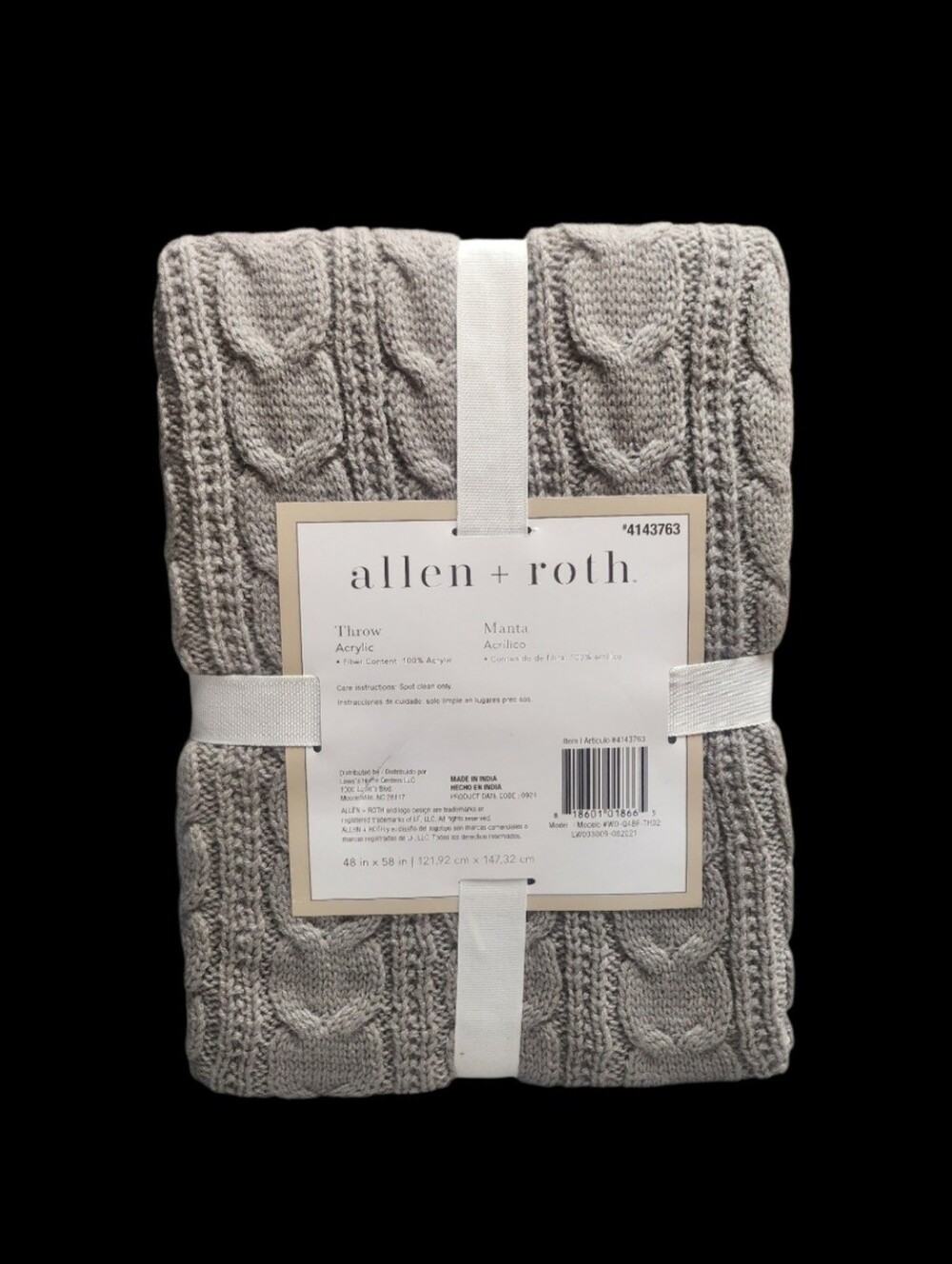 allen + roth Cable Knit Throw Blankets Available In Cream, Gray, Or Red 48X58 In - Picture 6 of 10